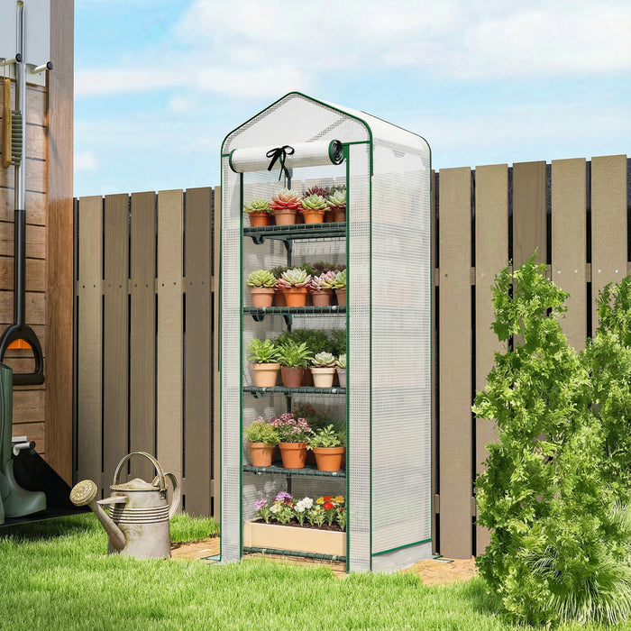 Outsunny Mini Greenhouse with Screen Roof, Portable Small Greenhouse, White