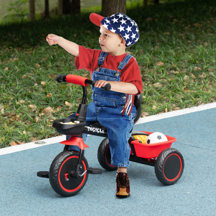 Qaba Tricycle For Toddler 2-5 Year Old Girls And Boys, Toddler Bike With Adjustable Seat, Storage Baskets, Red