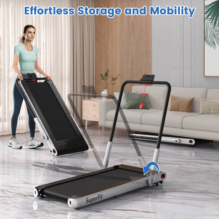 Superfit 3-in-1 Folding Treadmill With Smart Apps Remote Control Led Display And Speakers Silver