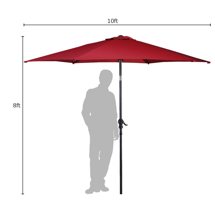 Costway 10FT Patio Umbrella 6 Ribs Market Steel Tilt W/ Crank Outdoor Garden Burgundy