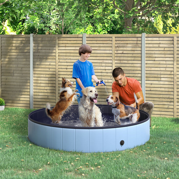 Pawhut Φ63\" Folding Dog Pool For Large Dogs, Portable Pet Kiddie Swimming Pool, Outdoor/indoor Puppy Bath Tub With Nonslip Bottom For Dogs & Cats, Blue