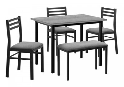 Dining 5-Piece Set Rectangular Kitchen Small Black Metal Grey Laminate Grey Fabric Contemporary Modern|Ensemble de salle à manger 5 pièces de style moderne contemporain pour la cuisine avec petite table