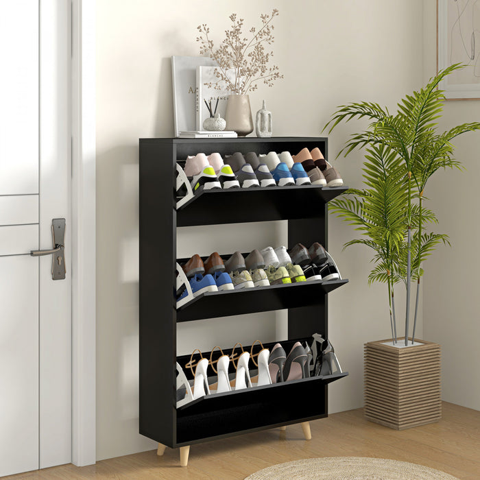 HOMCOM Narrow Shoe Cabinet with 3 Flip Doors and Adjustable Shelves, Black