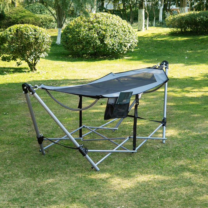 Outsunny Foldable Outdoor Hammock With Stand, Portable Hammock Bed With Carrying Bag And Pocket For Travel, Beach, Backyard, Patio, Hiking, Dark Grey