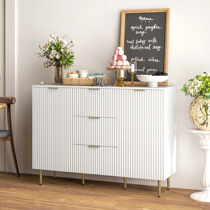 HOMCOM Sideboard Buffet Cabine w/ 3 Drawers and Adjustable Shelves, White