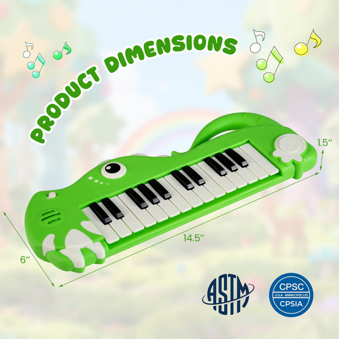 Costway 25-Key Kids Piano Keyboard Dinosaur Shape Toy Digital Piano with Built-in Music & Light Green