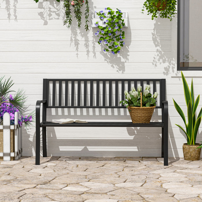 Outsunny 50\" Steel Garden Bench Outdoor Seat Furniture, Black