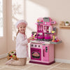 Qaba Play Kitchen, Kids Kitchen Playset Toy Kitchen with Lights, Sounds, 33 Accessories, Storage, Interactive Playset for Toddler 3-6 Years, Pink