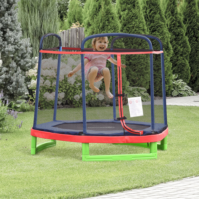 Outsunny 84.75\" Kids Trampoline 7 Ft Indoor Outdoor Trampolines With Safety Net Enclosure Built-in Zipper Padded Covering, For Boys And Girls, Red