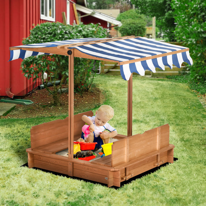 Kids Wooden Sandbox With Lid Outdoor Backyard Playset Children Sand Play Station W/adjustable Cover & Convertible Bench For 3-7 Years Old
