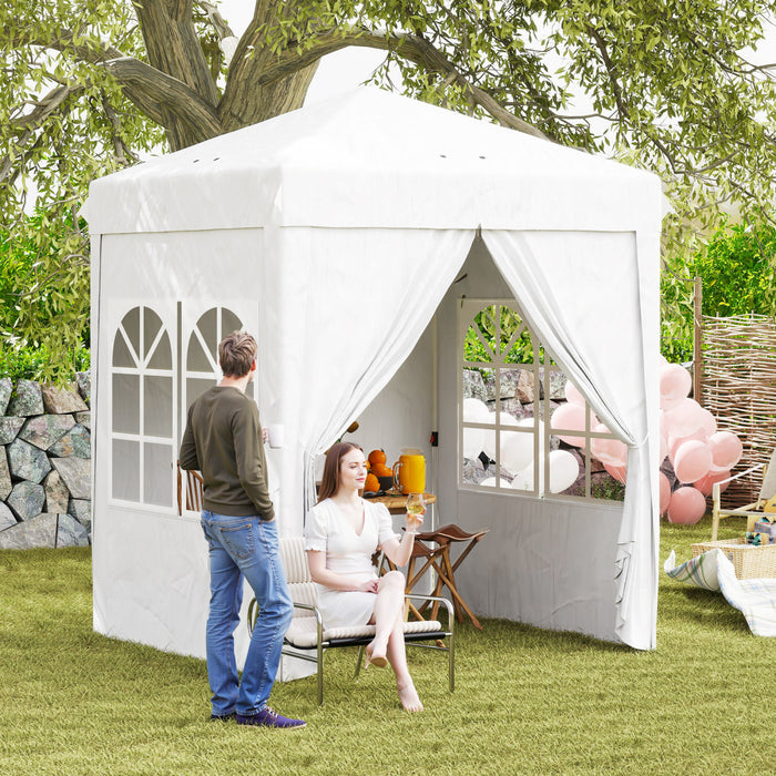 Outsunny 6.7' X 6.7' Pop-up Canopy Tent, Sidewalls, Carry Bag, White
