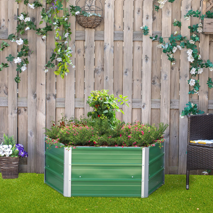 Outsunny Pentagon Galvanized Raised Garden Bed, Elevated Large Metal Planter Box W/ Install Gloves For Backyard, Patio To Grow Vegetables, Herbs, And Flowers, Green