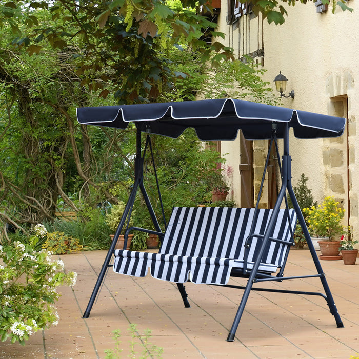 Outsunny 3-seat Patio Swing Chair, Outdoor Porch Swing Glider With Adjustable Canopy, Removable Cushion, And Weather Resistant Steel Frame, For Garden, Poolside, Blue & White