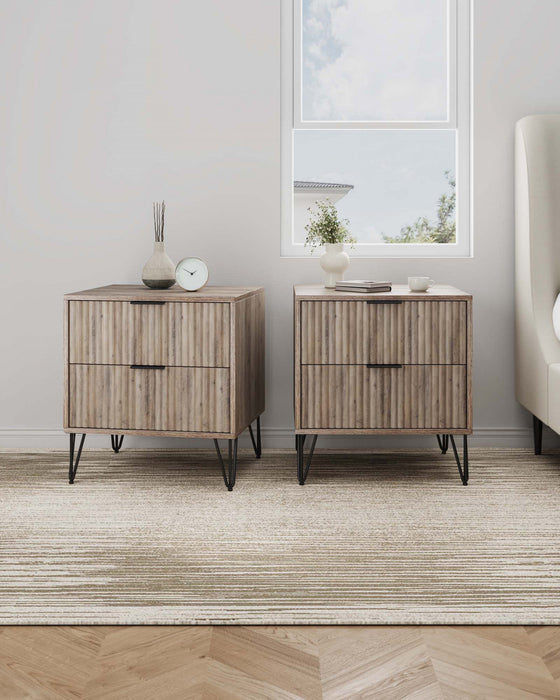 Dumbo Modern 20\" Fluted Nightstand in Rustic Gray (2-Drawer) - Set of 2
