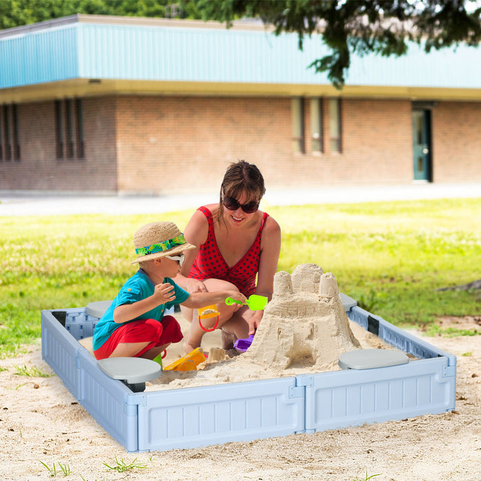 Diy Kids Sandbox With Waterproof Oxford Cover, Sand Playset Station With Bottom Fabric Liner, For 3-12 Years Old, Outdoor Indoor Backyard, Light Blue