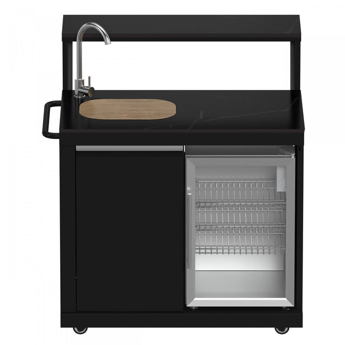 Forno All'Aperto Outdoor Kitchen with Black Countertop, 99,600 BTU, Bar Module & Pizza Oven - FODKT2568BLK