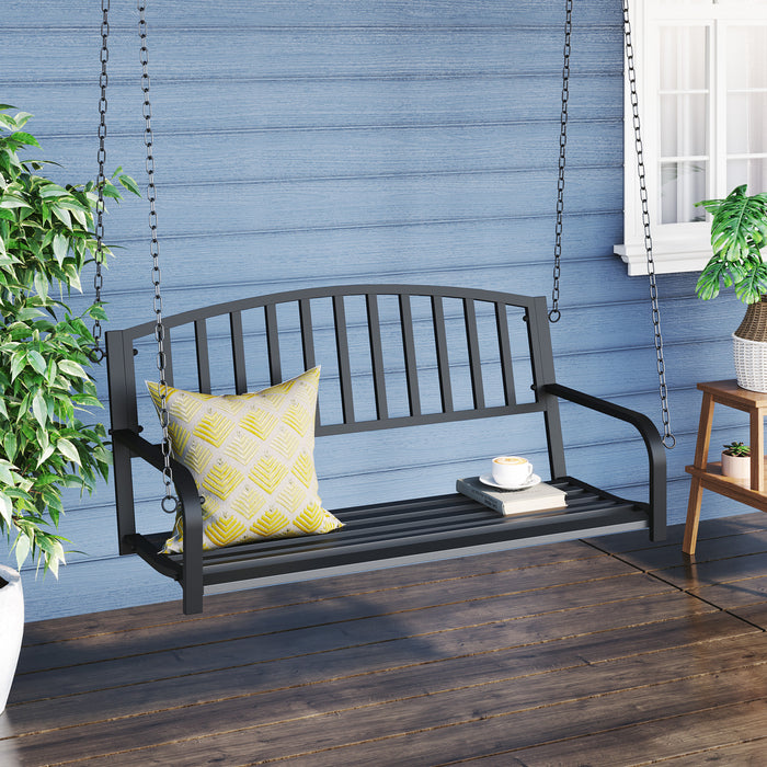 Outsunny 50\" Porch Swing Patio Swing Chair Hanging Bench Outdoor Glider Chair With Chain Black