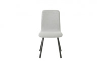 Modern Dining Chair With Light Grey Fabric Upholstery With Black Metal Base 