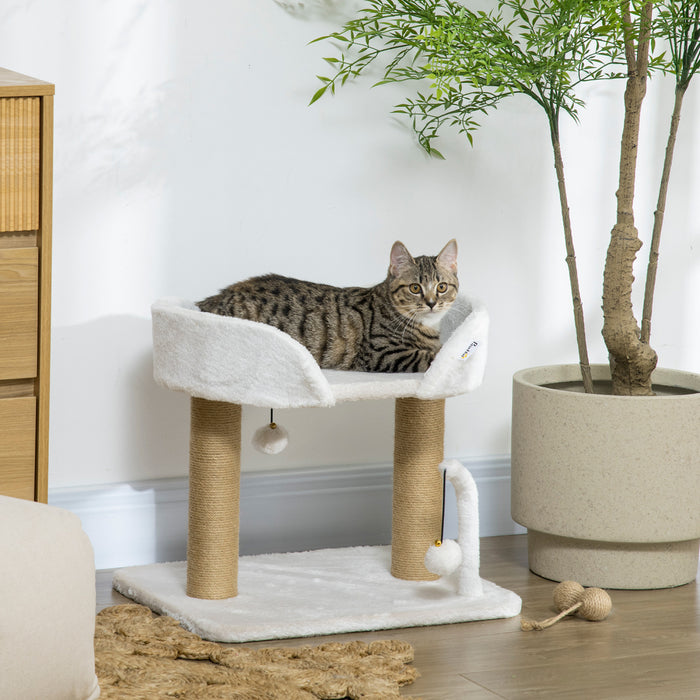 Pawhut Cat Tree, 16.5\" Small Cat Tower Condo For Indoor Cats With Jute Scratching Posts, Top Perch, Dangling Balls, Cat Activity Centre, White
