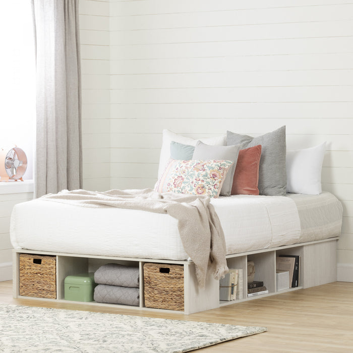 Avilla Storage Platform Bed With Wicker Baskets - Winter Oak 