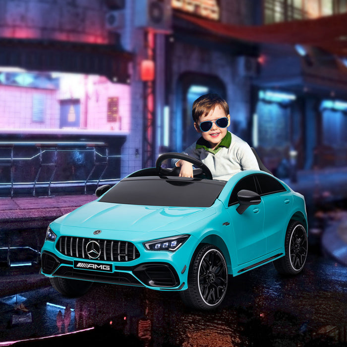 Qaba Mercedes-amg Cla 45 Licensed 12v Powered Ride-On Car, Battery Powered Kids Electric Car With Remote Control, Transport Wheels, Spring Suspension, Led Lights, Music Horn, Light Blue