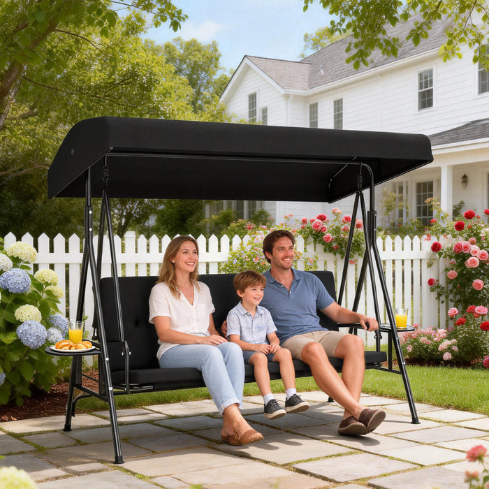 Outsunny 3-Seat Patio Swing Chair with Adjustable Canopy and Side Tray