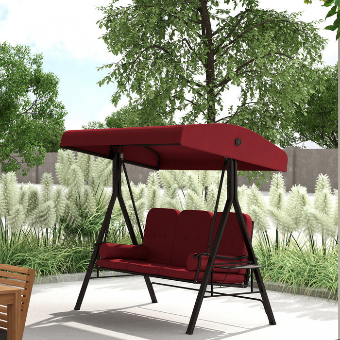 Outsunny 3 Seater Porch Swing Heavy Duty Outdoor Swing Chair, Wine Red