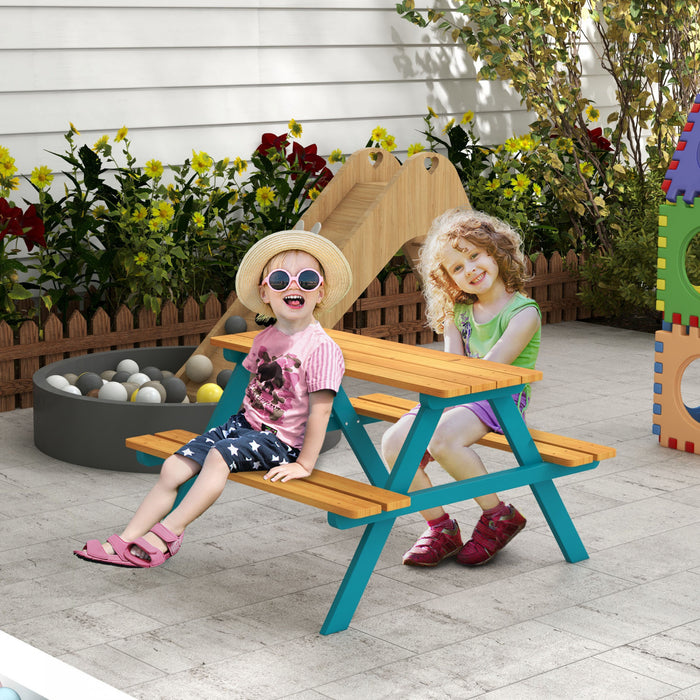 Outsunny Kids Picnic Table, Wooden Kids Table And Chair Set Outdoor Activity For Girls Boys Gift Aged 3-8 Years Old, For Backyard Garden Lawn, Natural Wood