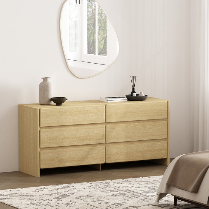 Linda Modern 72\" Dresser in Natural Oak (6-Drawer)