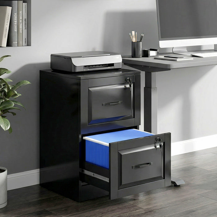 HOMCOM 2 Drawer File Cabinet with Lock, Vertical Filing Cabinet, Black