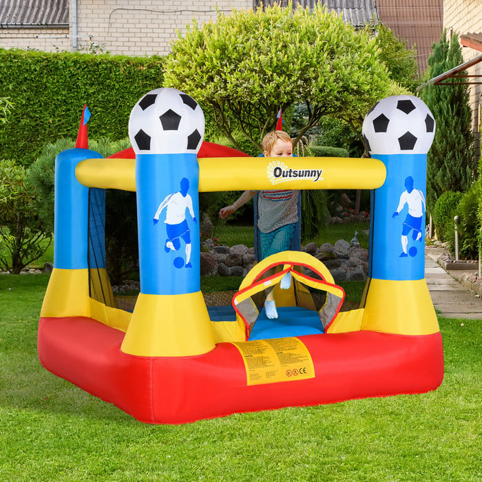 Outsunny Kids Bounce Castle House Inflatable Trampoline With Inflator For Kids Age 3-8 Football Field Design 7.4' X 7.2' X 6.4'
