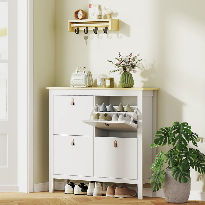 HOMCOM Shoe Cabinet with 4 Flip Drawers, Narrow Shoe Storage Cabinet