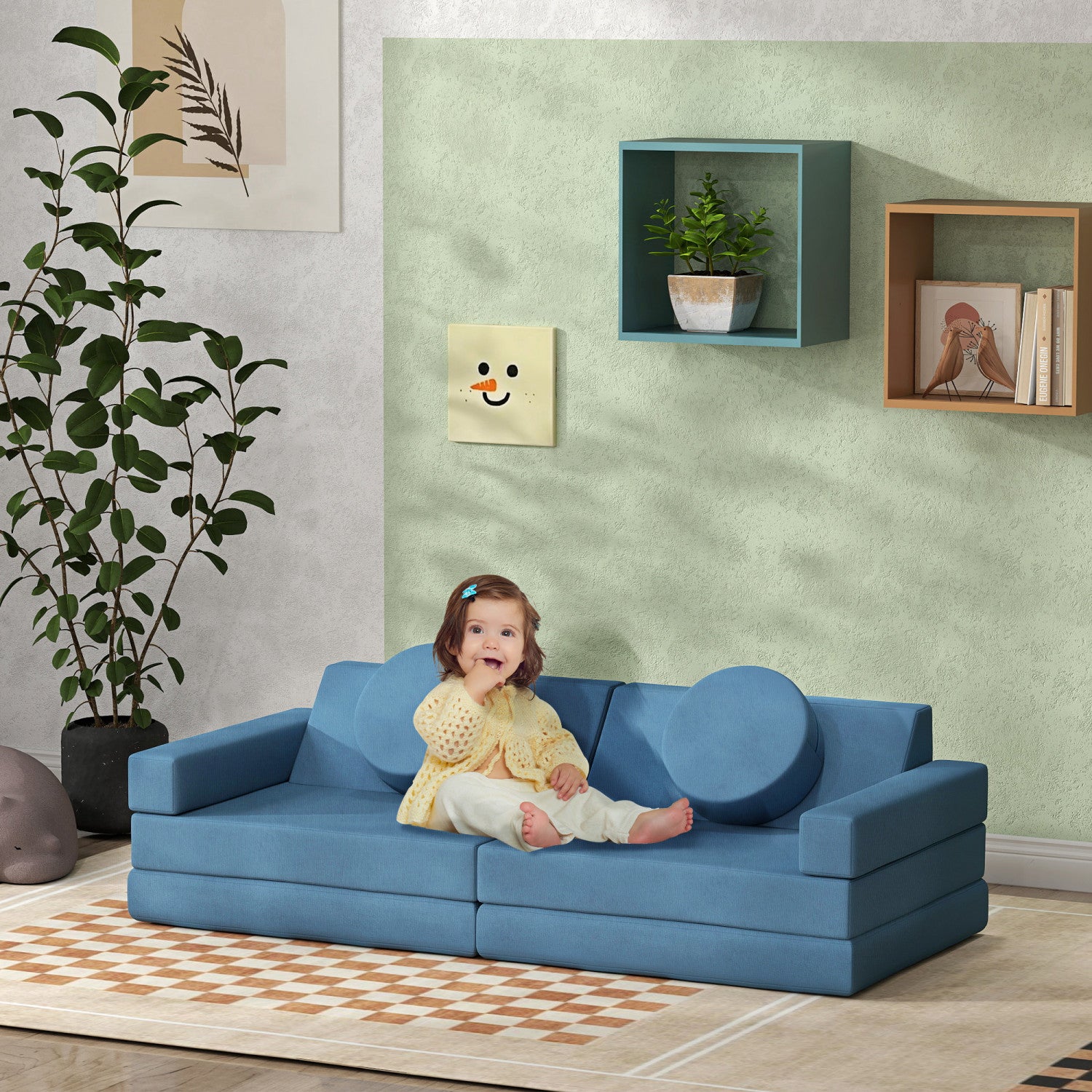 Qaba 12-piece Modular Kids Play Couch Building Fort For Playroom