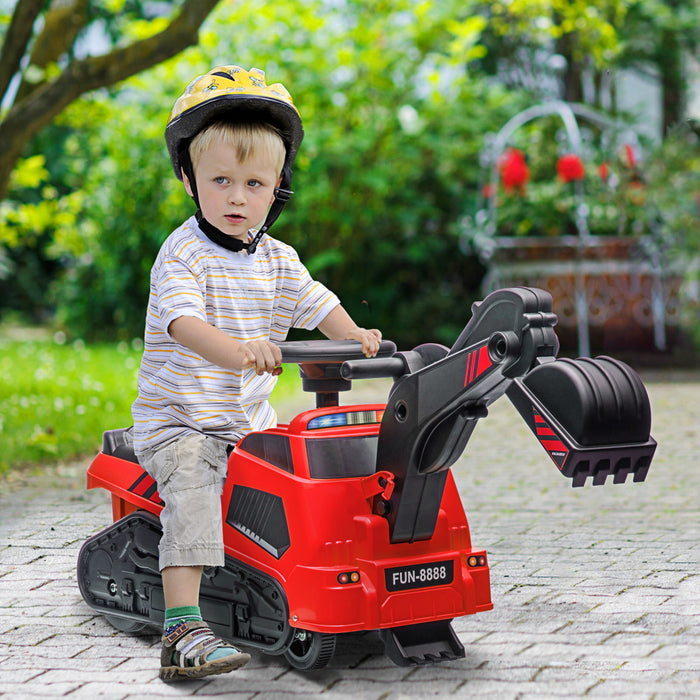 Aosom 3 In 1 Ride On Excavator Bulldozer Road Roller, No Power Pretend Play Construction With Music, For 18-48 Months, Red