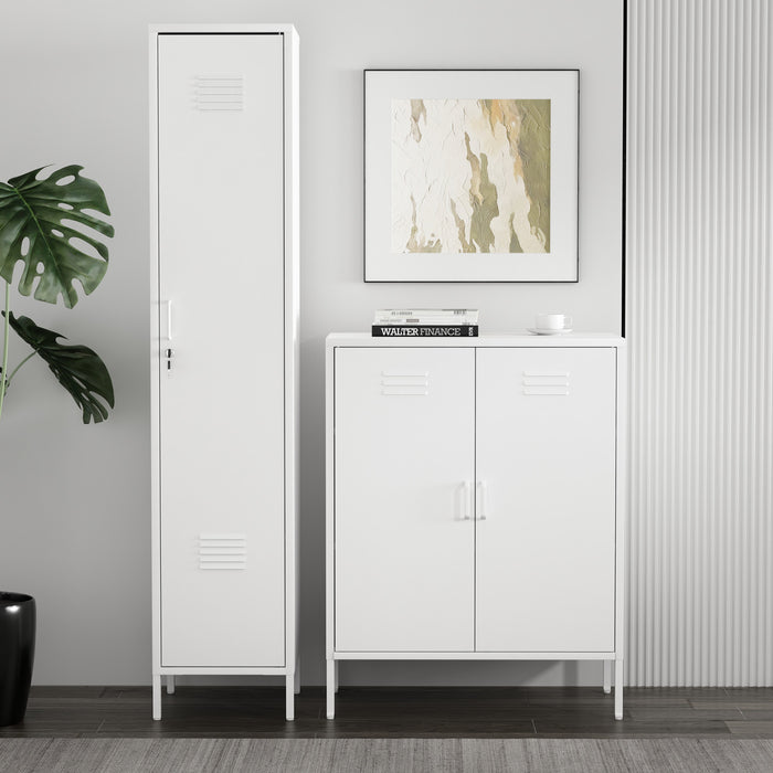 Naomi Modern 2-Piece Metal Storage Cabinets in White