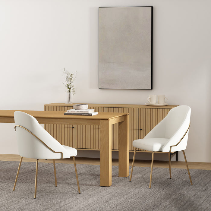 Gracie Modern Vegan Leather Metal Dining Chair in White and Gold - Set of 2