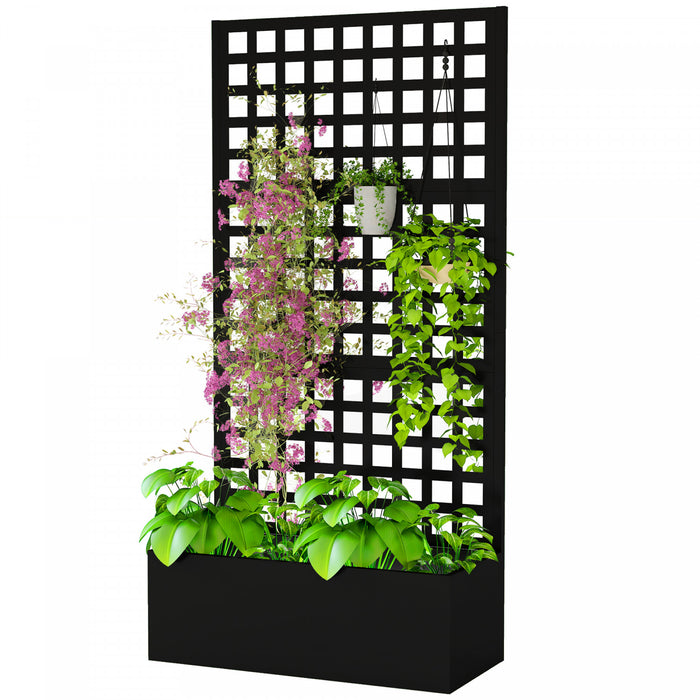 Outsunny Galvanized Planter Box with Trellis, 35\" x 16\" x 70\"