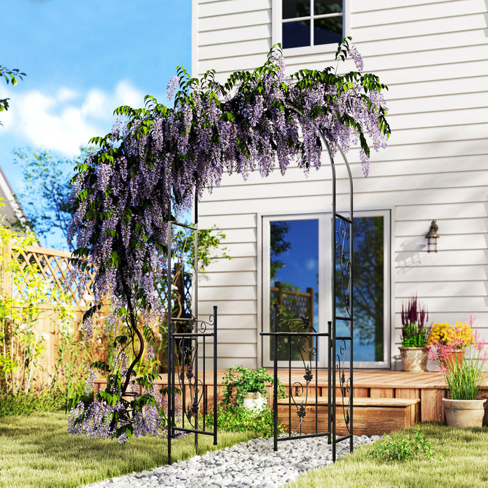 Outsunny 7ft Steel Garden Arch With Double Gate, Garden Arbor Trellis Black
