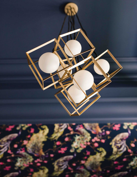 Dainolite Thomson 6 Light Pendant Gold Finish Opal White Glass Lamp