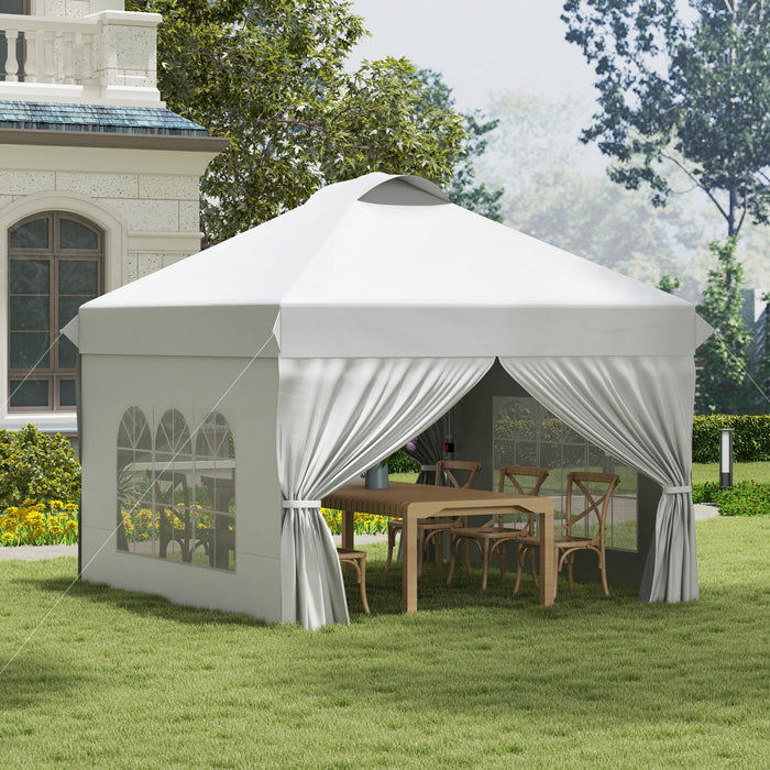 Outsunny 10' X 10' Outdoor Pop Up Canopy Tent With 4 Sidewalls, White