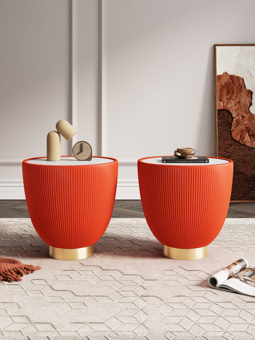 Anderson Modern Sintered Stone Top Upholstered End Table in Orange - Set of 2