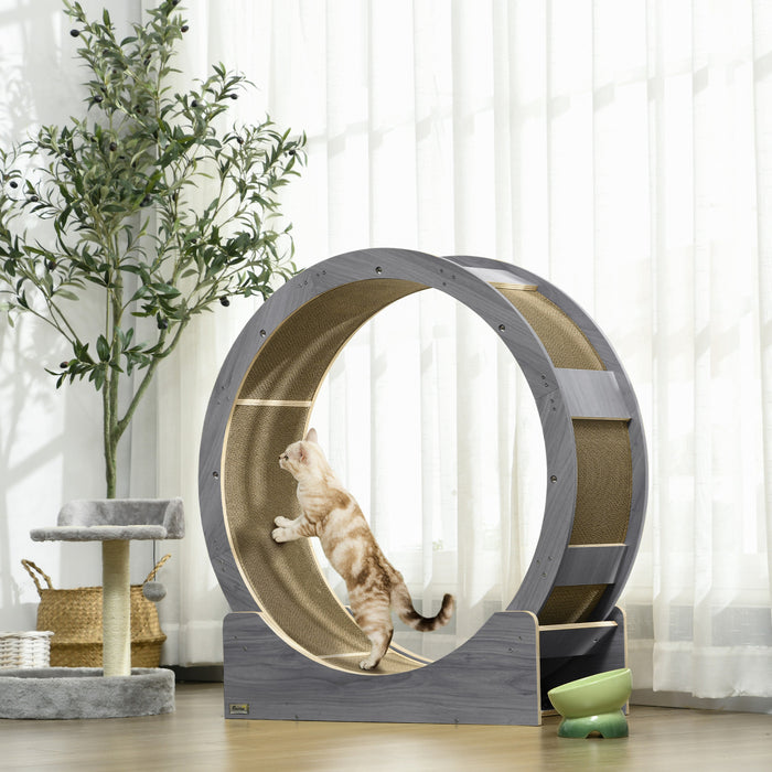 Pawhut 36 Inch Cat Wheel Exerciser For Indoor Cats, Kitten Treadmill With Carpeted Runway And Brake, Kitty Running Toy For Fitness & Healthy, Grey