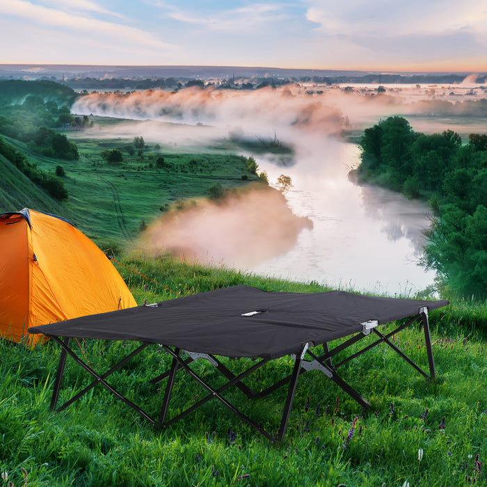 Outsunny 76\" Two Person Folding Camping Cot With Carrying Bag, Black