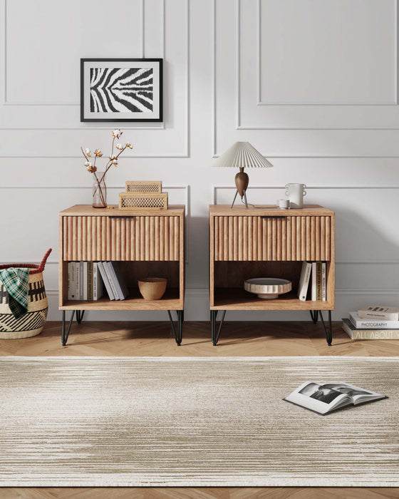 Dumbo Modern 20\" Fluted Nightstand in Golden Brown (1-Drawer) - Set of 2