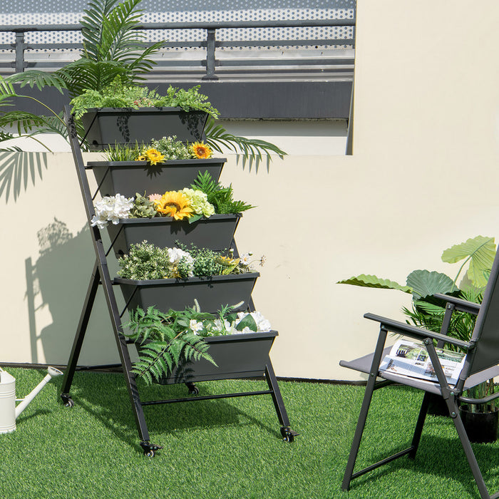 Costway 5-tier Vertical Raised Garden Bed Elevated Planter With Wheels & Container Boxes