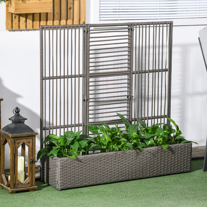 Outsunny Rattan Outdoor Planter With Trellis, Raised Garden Bed, Grey