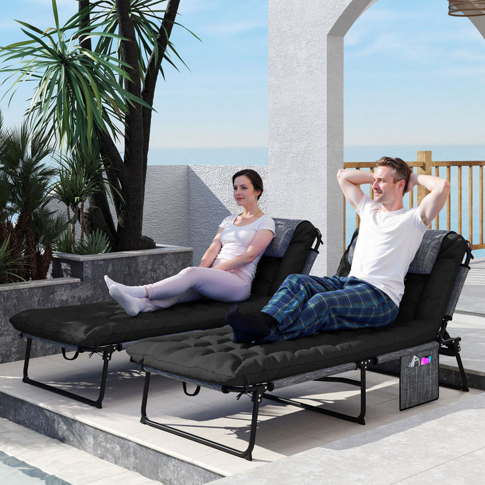 Outsunny 2 Pcs Folding Lounge Chairs, Reclining Tanning Chairs, Black