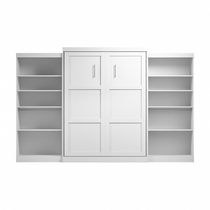 Bestar Pur Queen Murphy Bed with Two Shelving Units 136-Inch Wall Bed - White