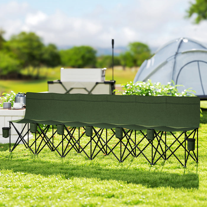 Outsunny 6 Seat Folding Camping Chair W/ Cup Holder For Camping, Dark Green