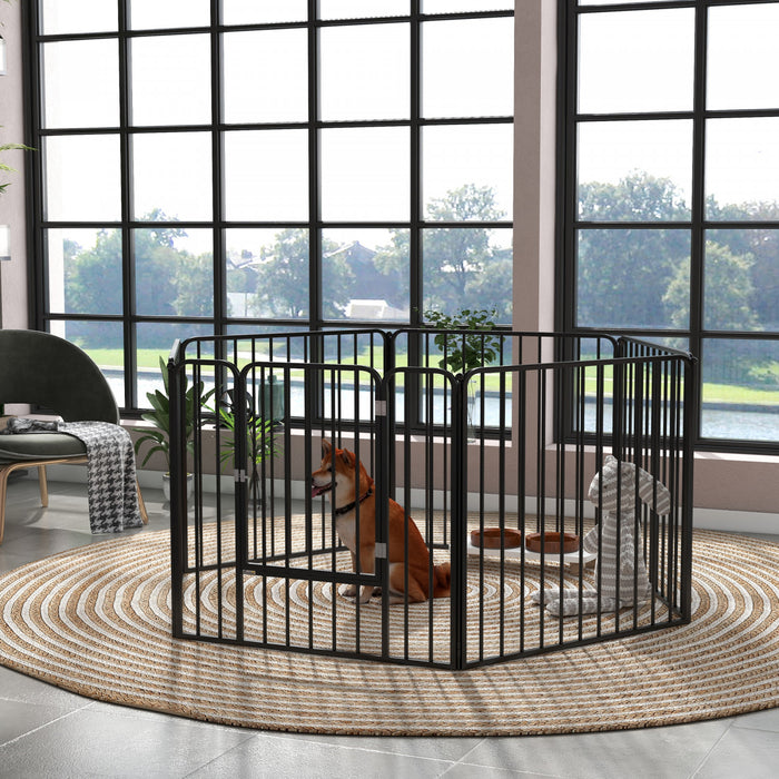 Pawhut Heavy Duty Dog Playpen, Steel Dog Pen With Door, Pet Exercise Fence, Outdoor Indoor Diy Design For Small And Medium Dogs, 31.5\" Height, 6 Panels